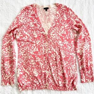 Talbots Salmon Pink and White Art To Wear Button Down Knit Cardigan Size Medium